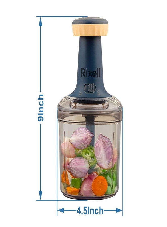 RIXELL Manual Food Chopper 1000 ml Capacity | 5-Blade System Vegetable, Fruit & Onion Chopper | Hand Pull Kitchen Cutter for Quick Chopping, Mincing & Salad Prep - Image 4